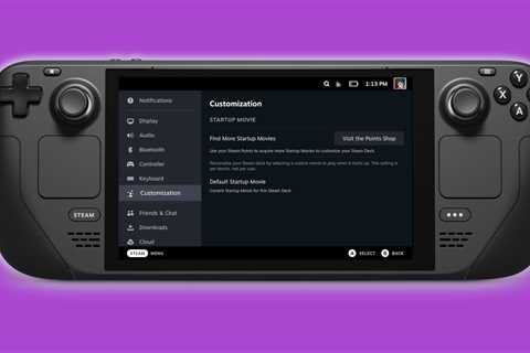 Steam Deck customisation menu emerges, includes startup movies