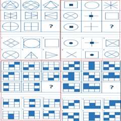 8 IQ test questions - colored boxes, shapes, lines