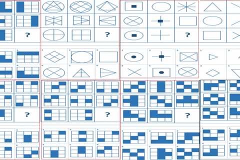 8 IQ test questions - colored boxes, shapes, lines